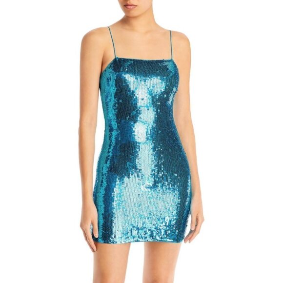Alice + Olivia "Nelle" Sequin Body-Con Mini-Dress, Ocean Blue - Picture 1 of 2